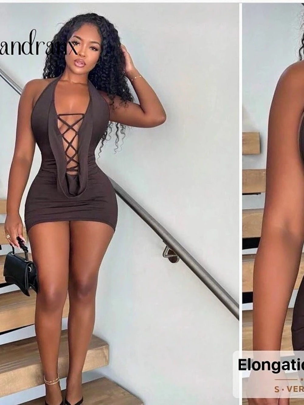Lace-Up Mini Dress in Brown Like New